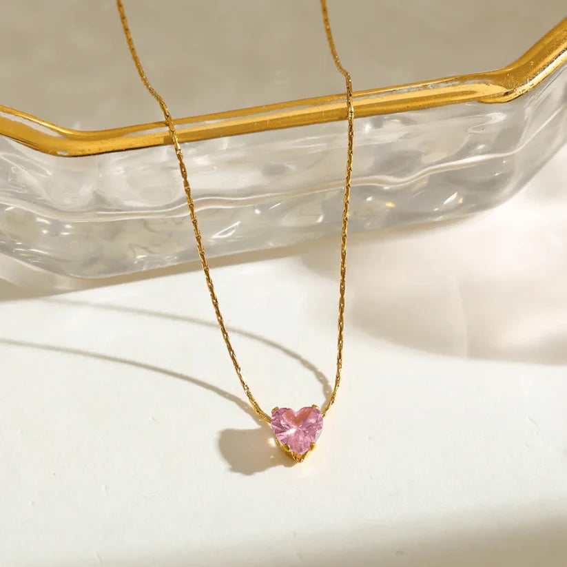 Pinky Pure Zircon Heart Necklace