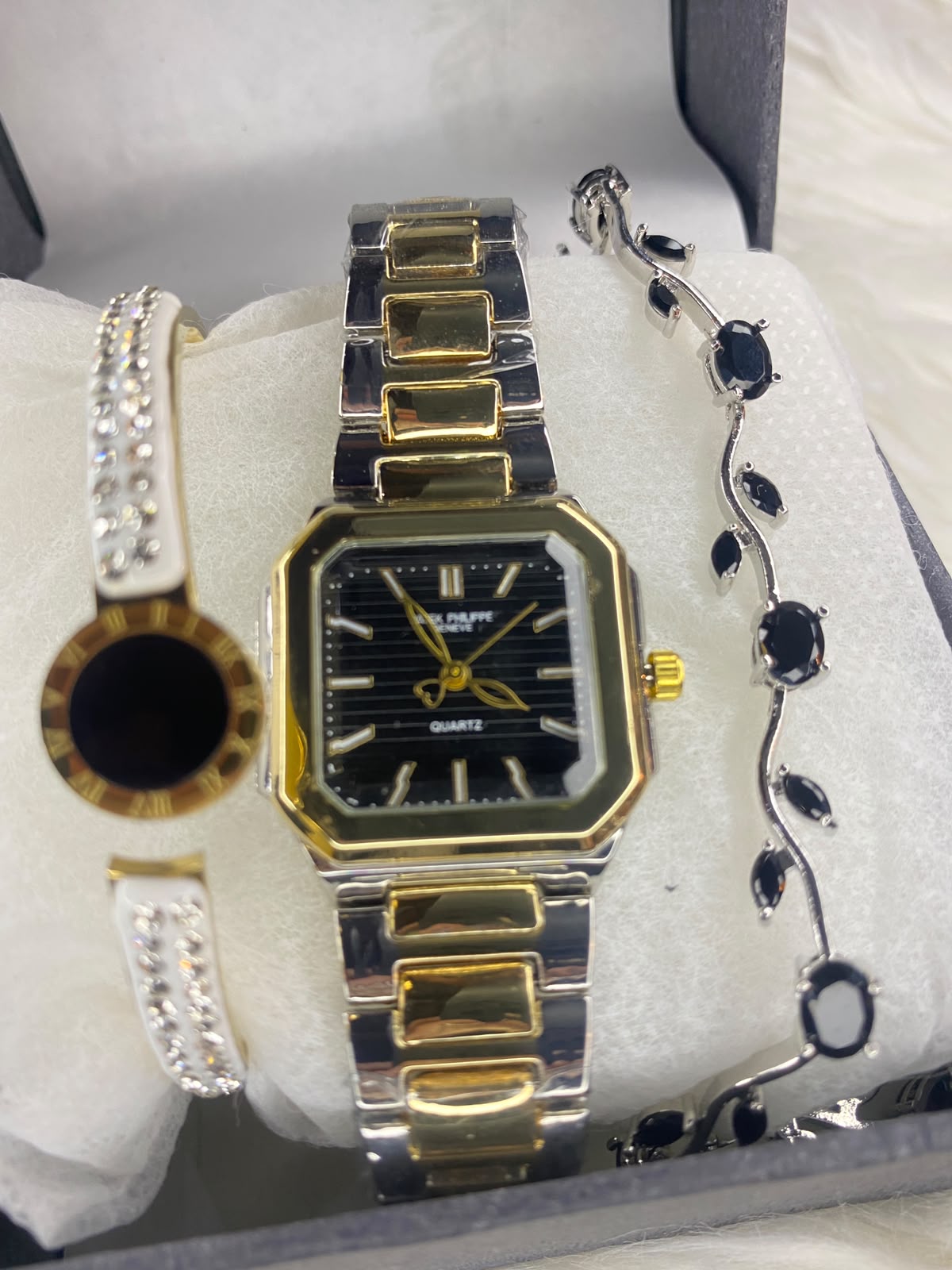 Elegant black -Toned Oval Watch & Matching Bracelet Gift Set for Women