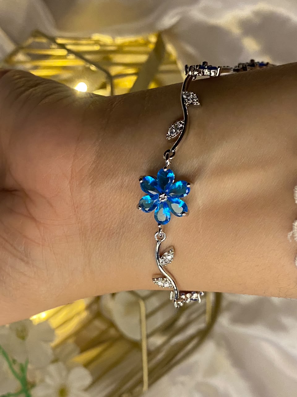 Gold-Plated Lavender Crystal Flower Vine Bracelet for Women