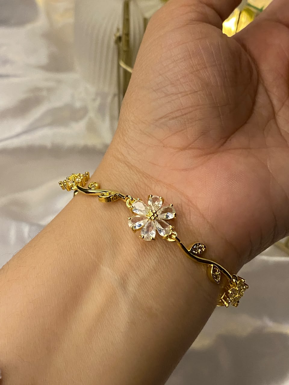 Gold-Plated Lavender Crystal Flower Vine Bracelet for Women