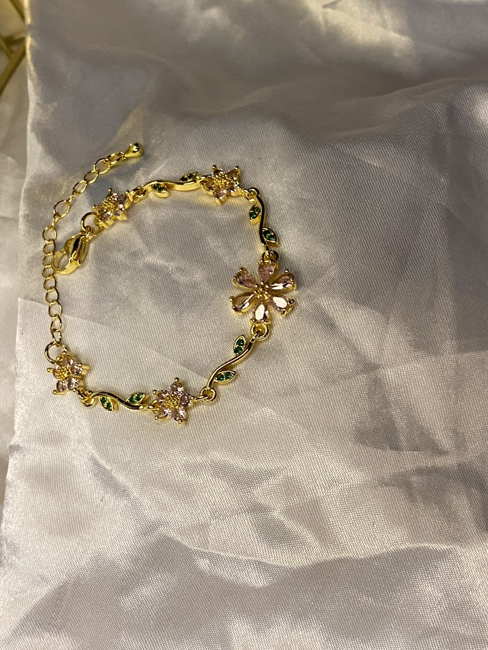 Gold-Plated Lavender Crystal Flower Vine Bracelet for Women