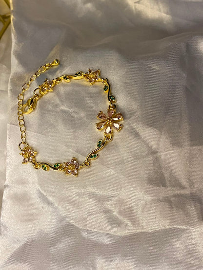Gold-Plated Lavender Crystal Flower Vine Bracelet for Women