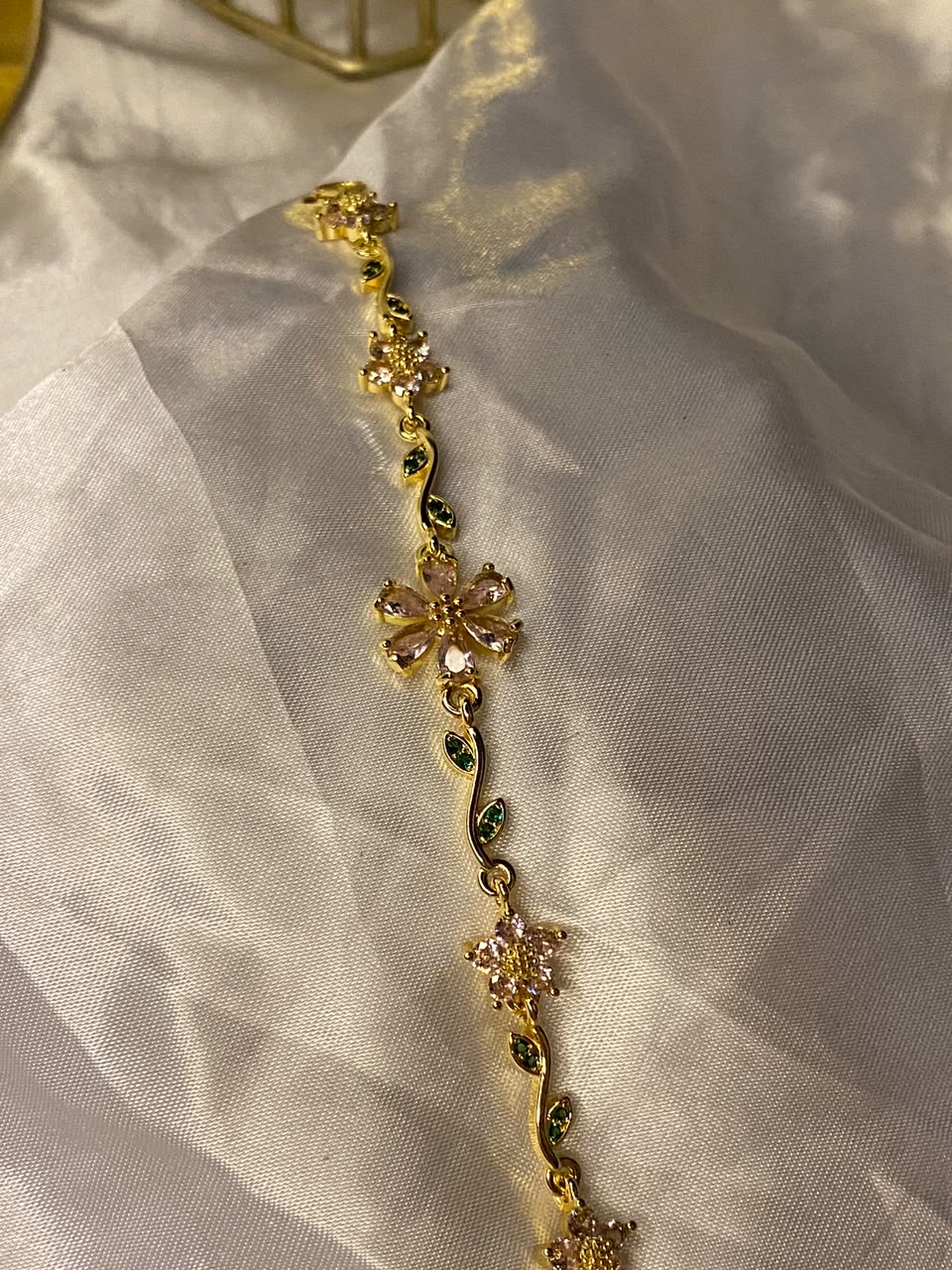 Gold-Plated Lavender Crystal Flower Vine Bracelet for Women