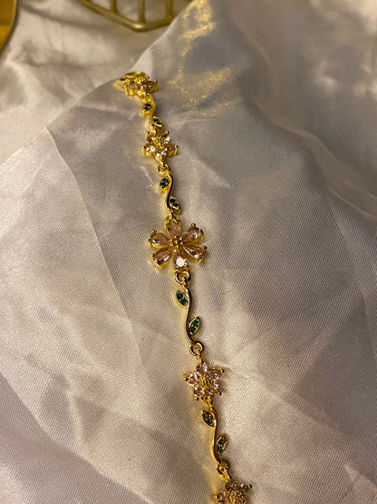 Gold-Plated Lavender Crystal Flower Vine Bracelet for Women