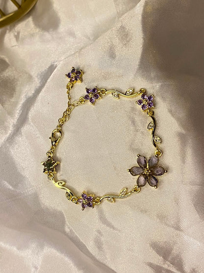Gold-Plated Lavender Crystal Flower Vine Bracelet for Women