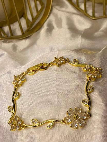 Gold-Plated Lavender Crystal Flower Vine Bracelet for Women