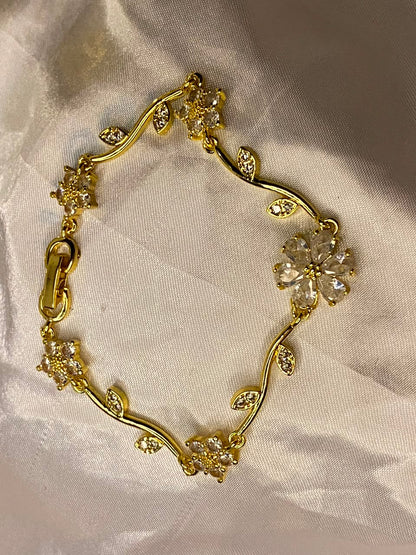 Gold-Plated Lavender Crystal Flower Vine Bracelet for Women