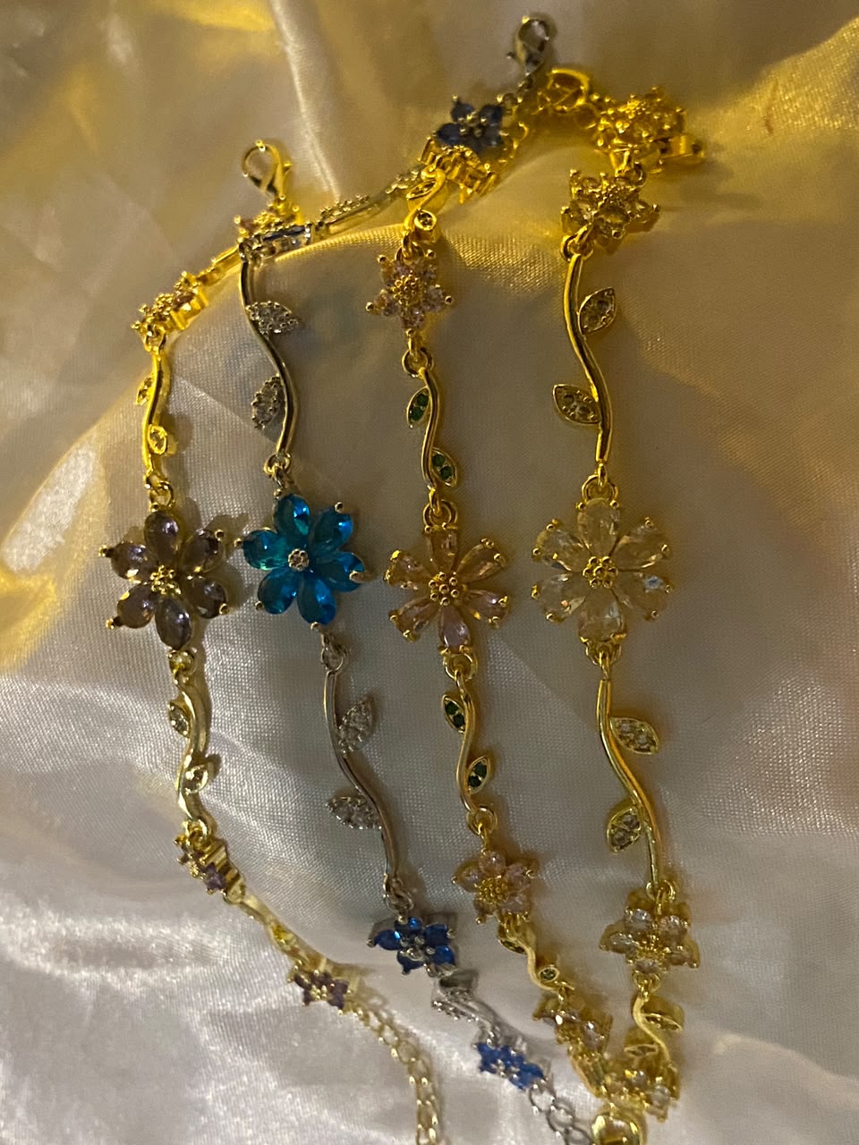 Gold-Plated Lavender Crystal Flower Vine Bracelet for Women