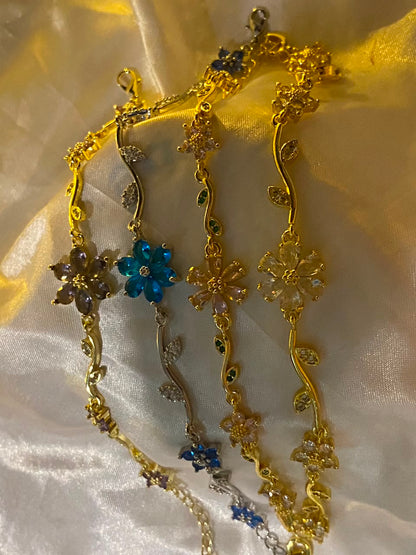 Gold-Plated Lavender Crystal Flower Vine Bracelet for Women