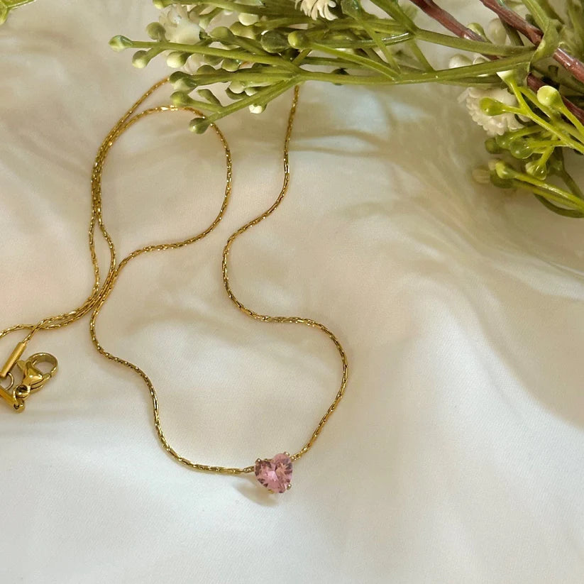 Pinky Pure Zircon Heart Necklace